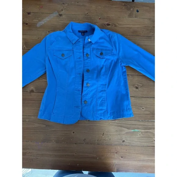 Charter Club Petite Blue Denim Jacket Stretch Cotton Trucker Coat PL Womens - Picture 1 of 14